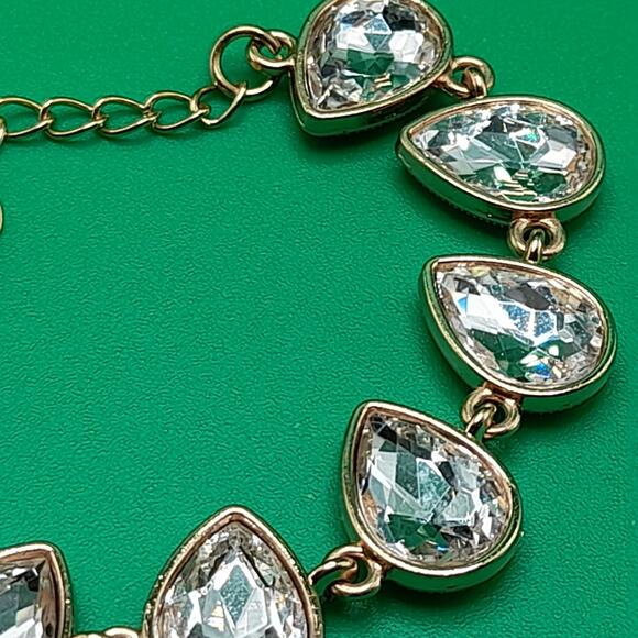 Clear Teardrop Rhinestone Bracelet, Gold Tone, 8 1/2 In - Picture 5 of 8